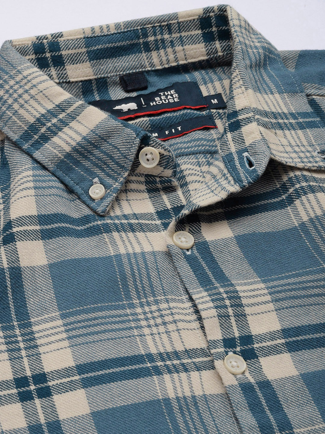 Basta - Men Teal Blue Slim Fit Checked Flannel Cotton Casual Shirt