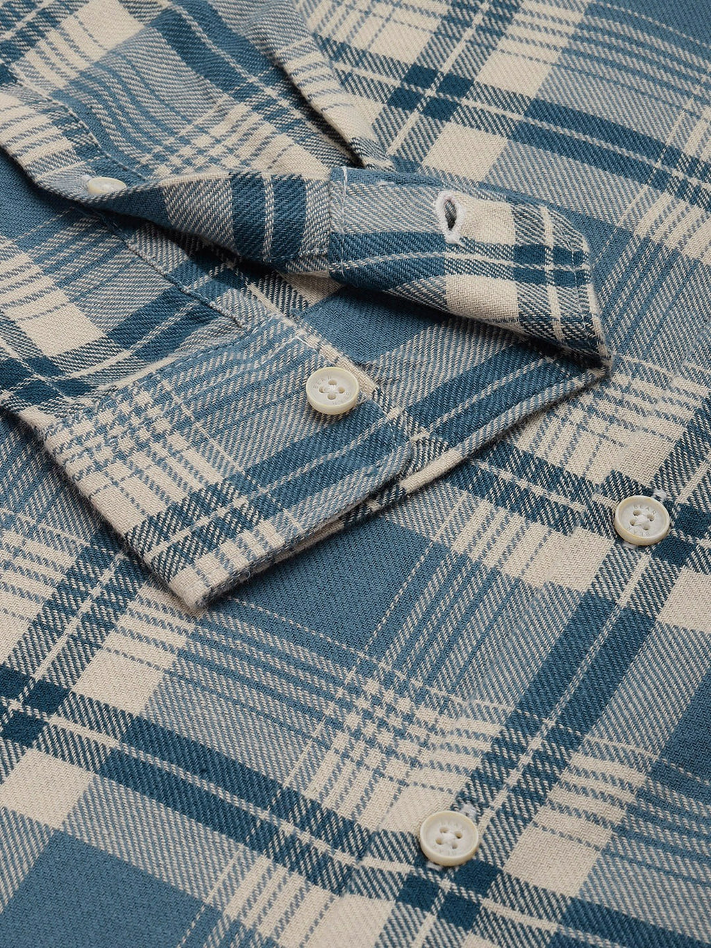 Basta - Men Teal Blue Slim Fit Checked Flannel Cotton Casual Shirt