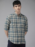 Basta - Men Teal Blue Slim Fit Checked Flannel Cotton Casual Shirt