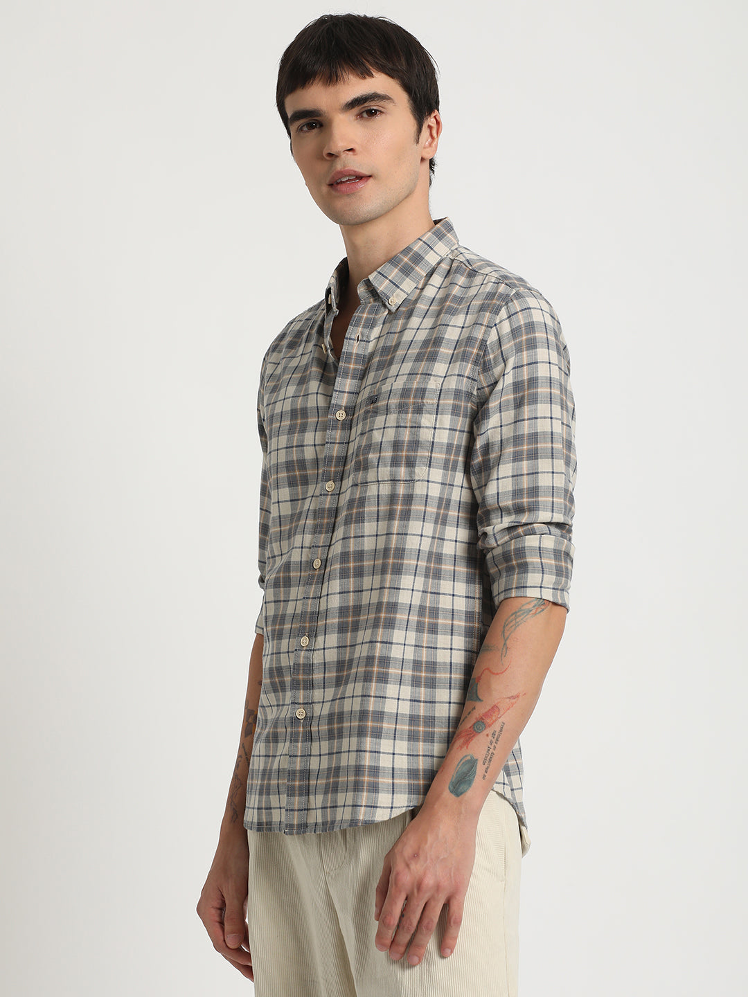 Biani - Men Multi Checked Slim Fit Casual Shirt