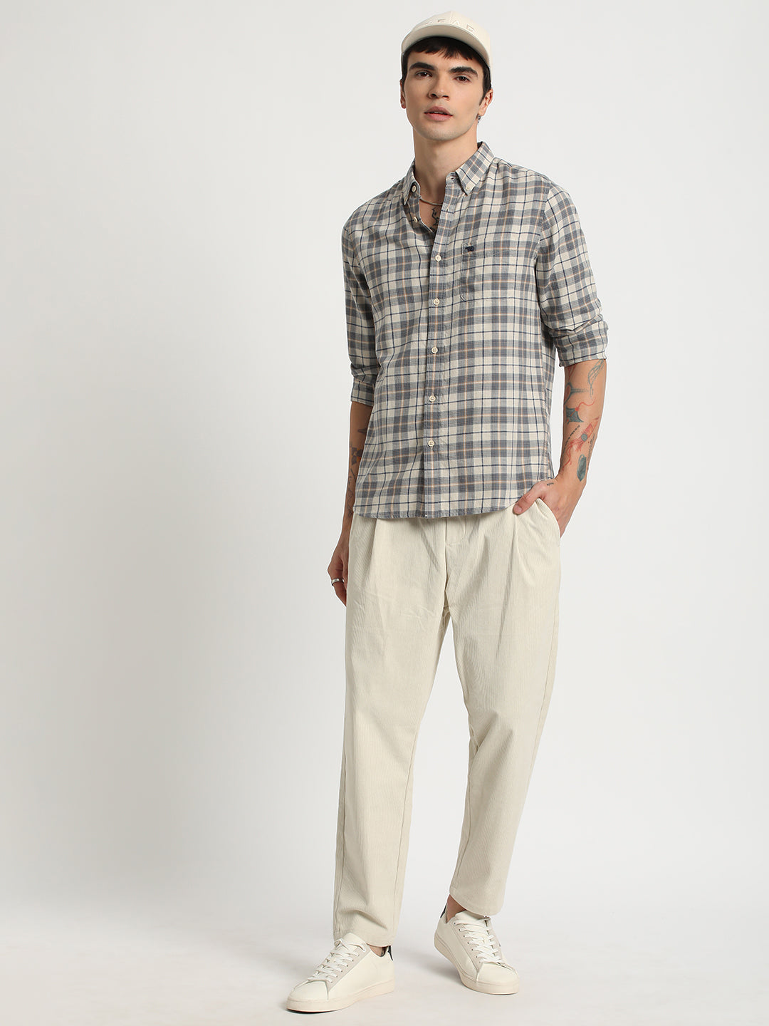 Biani - Men Multi Checked Slim Fit Casual Shirt