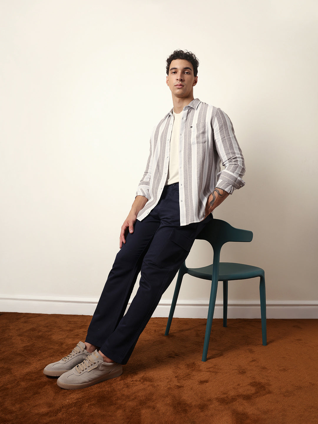 BROOK - Multicolor Vertical Striped Slim Fit Casual Shirt with Woven-Effect Design