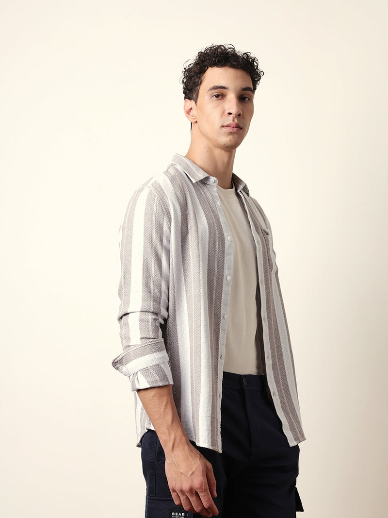 BROOK - Multicolor Vertical Striped Slim Fit Casual Shirt with Woven-Effect Design