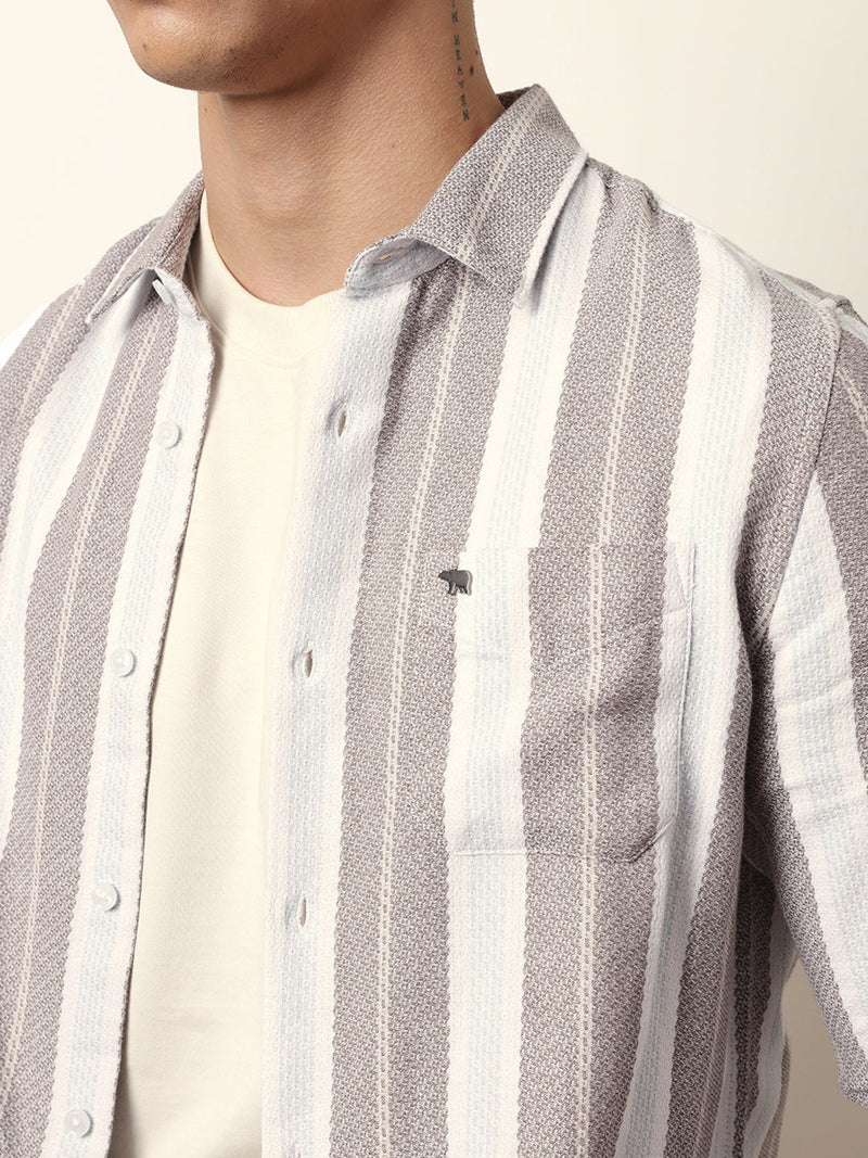BROOK - Multicolor Vertical Striped Slim Fit Casual Shirt with Woven-Effect Design
