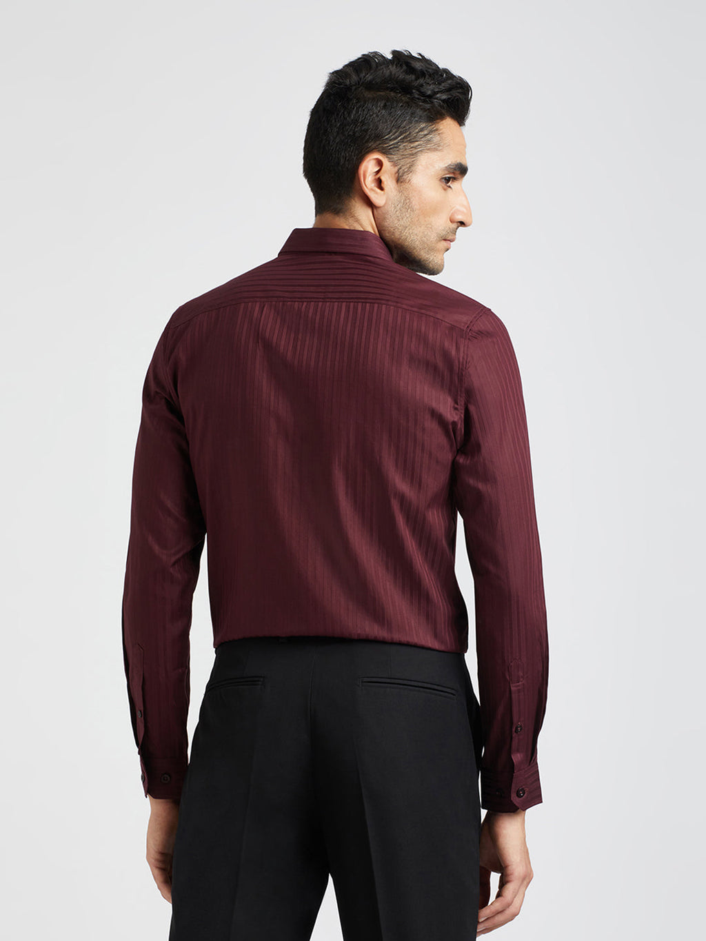 Conrad - Men Maroon Striped Tailored Fit Cotton Formal Shirt