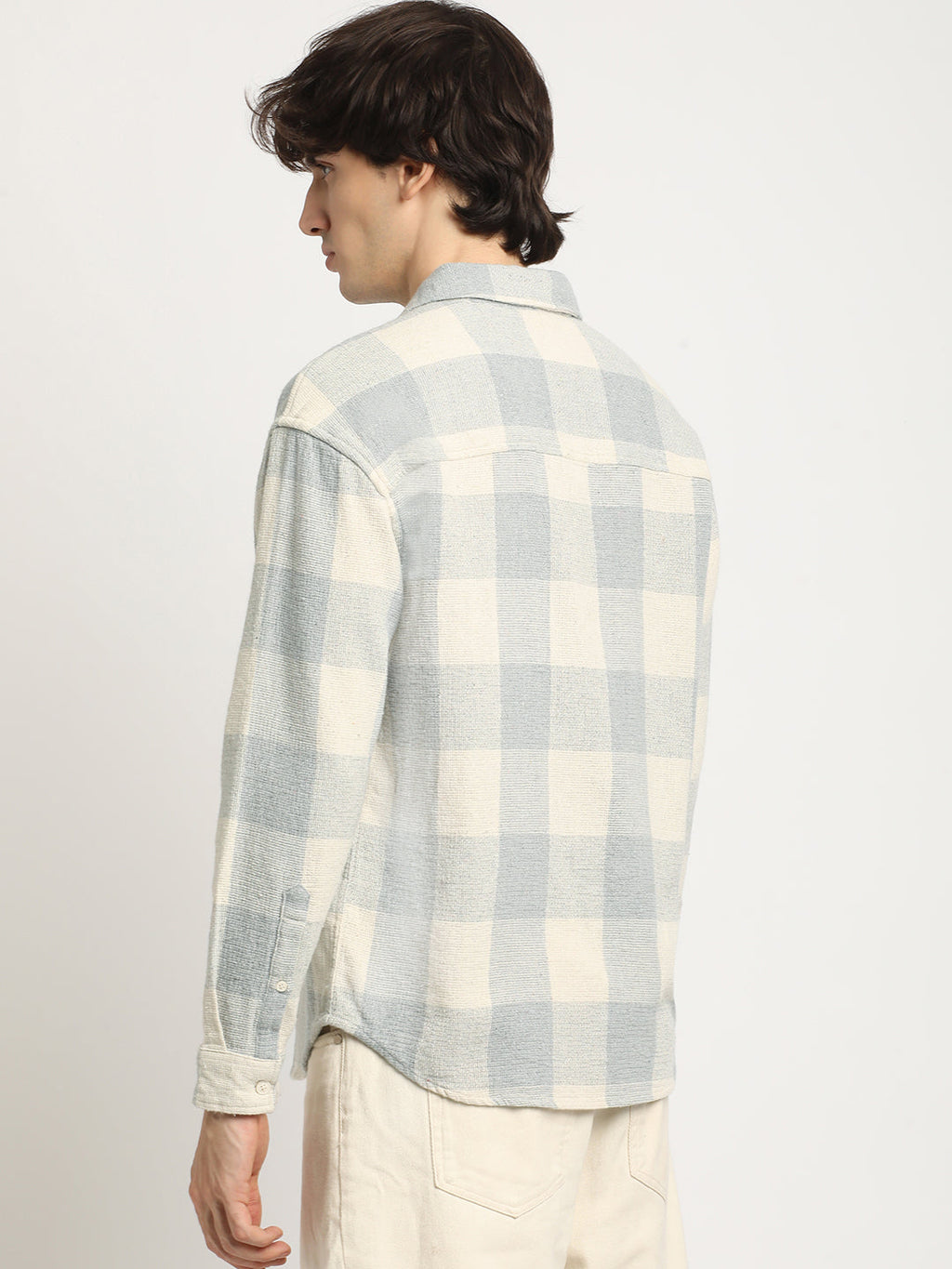 CROA - Men's Grey Checked Slim Fit Cotton Casual Shirt