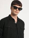 Dun - Men Black Solid Fit Cotton Casual Shirt with Flap Pocket