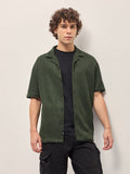 HIMENO - Dark Green Self Design Regular Fit Casual Shirt