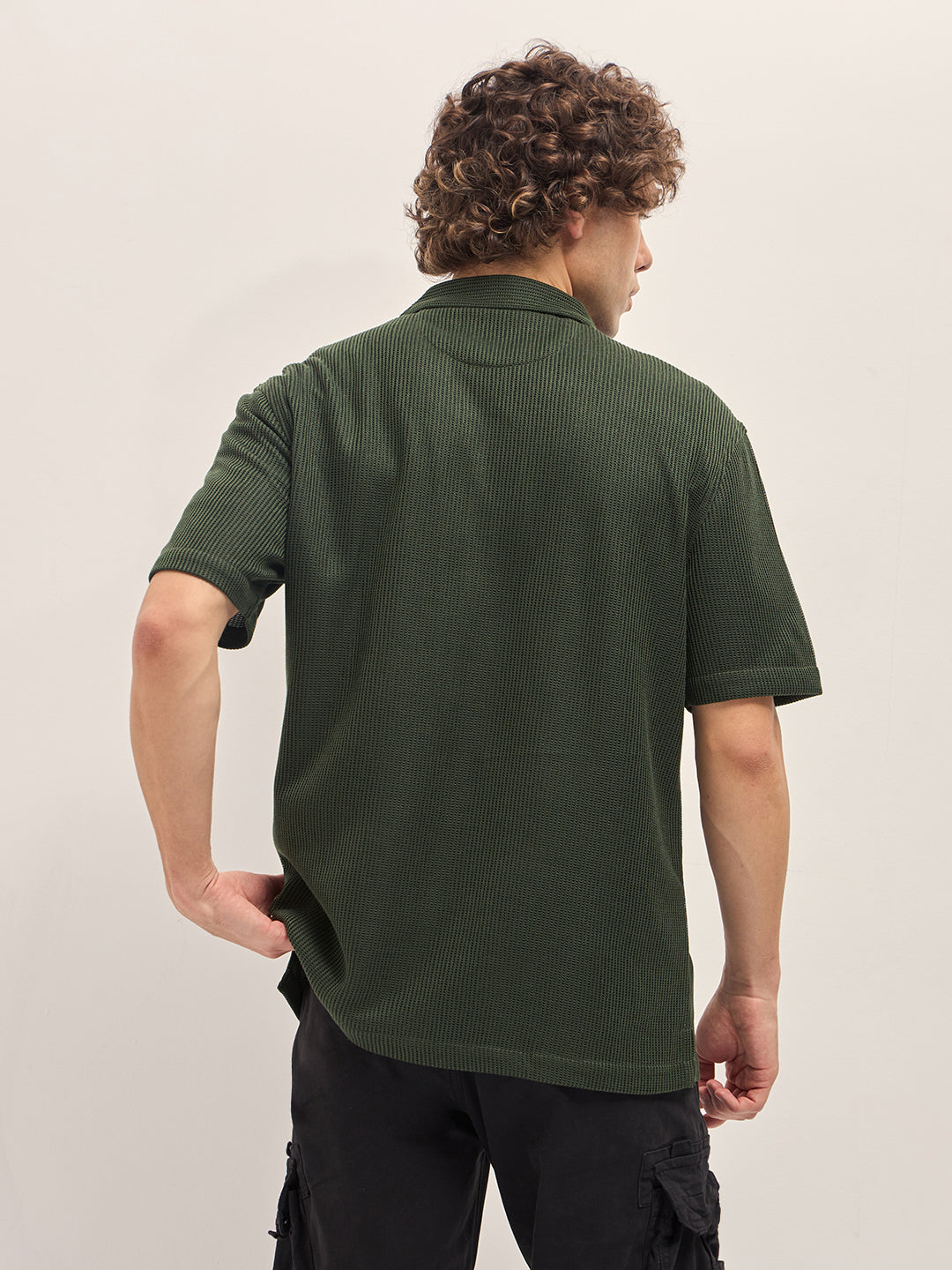 HIMENO - Dark Green Self Design Regular Fit Casual Shirt