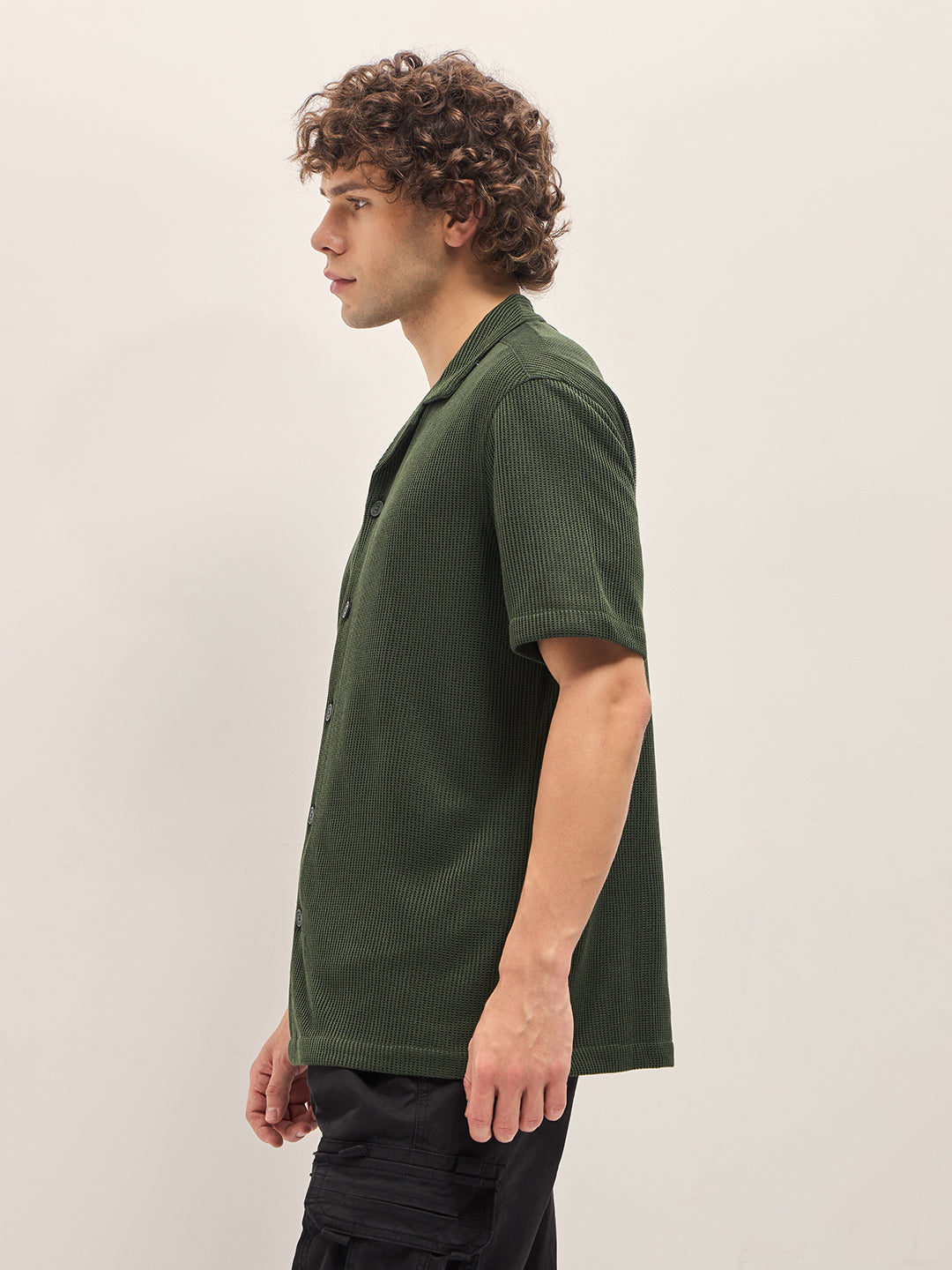 HIMENO - Dark Green Self Design Regular Fit Casual Shirt