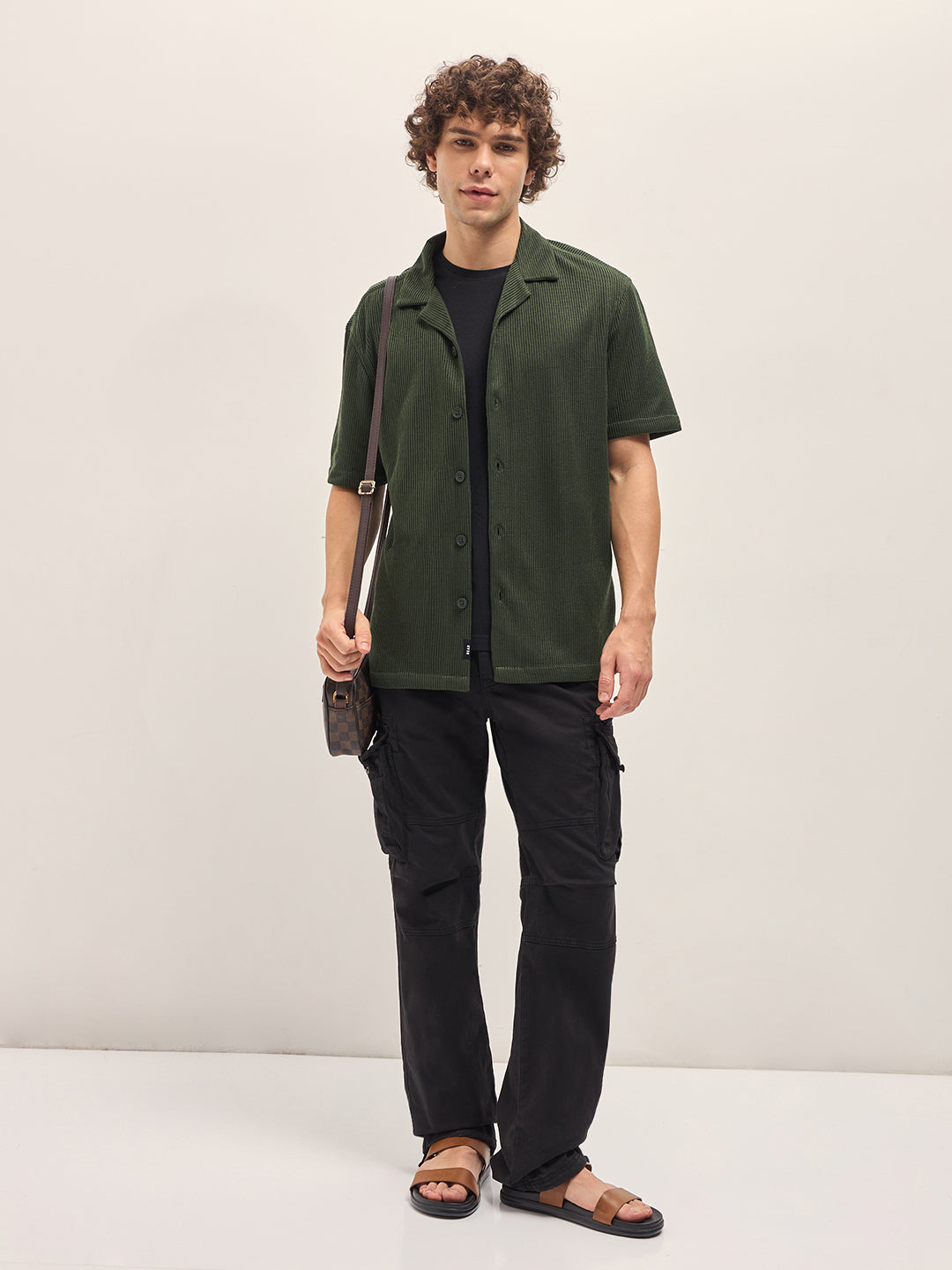 HIMENO - Dark Green Self Design Regular Fit Casual Shirt