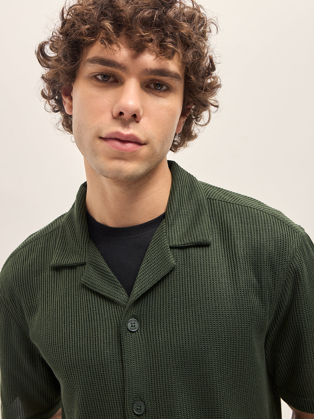 HIMENO - Dark Green Self Design Regular Fit Casual Shirt
