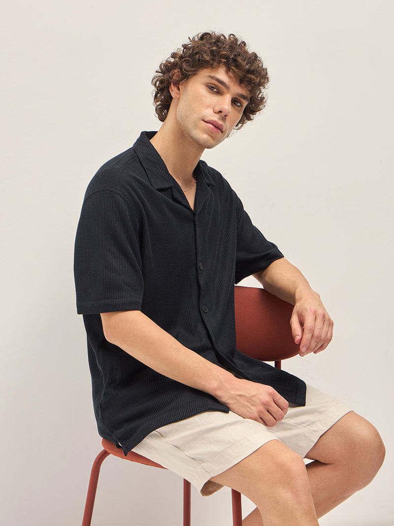 HIROE - Black Self Design Regular Fit Casual Shirt