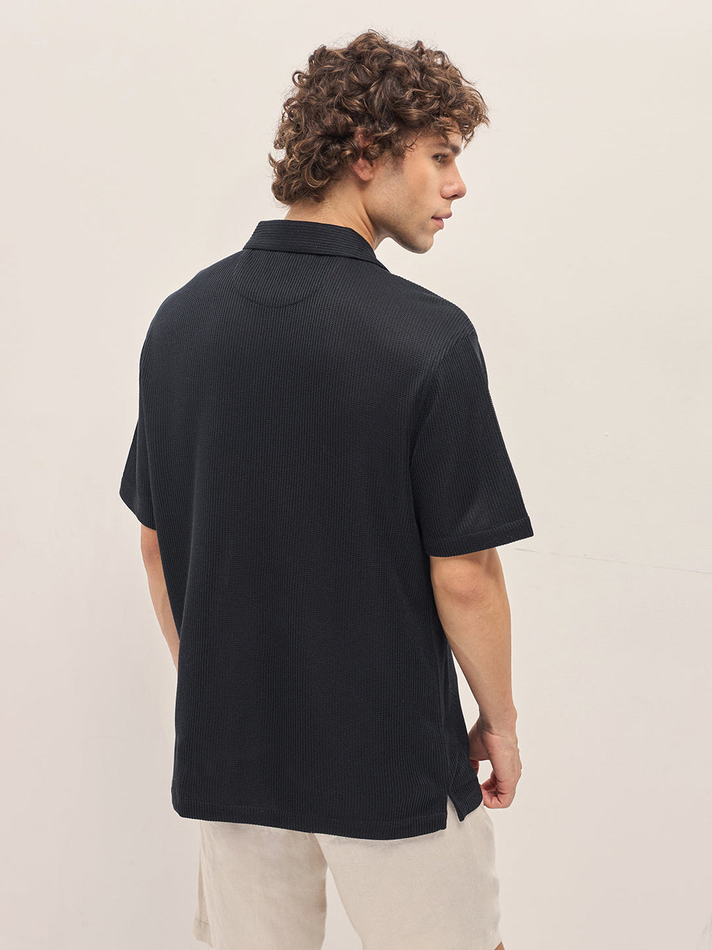 HIROE - Black Self Design Regular Fit Casual Shirt