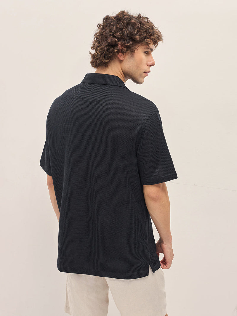 HIROE - Black Self Design Regular Fit Casual Shirt