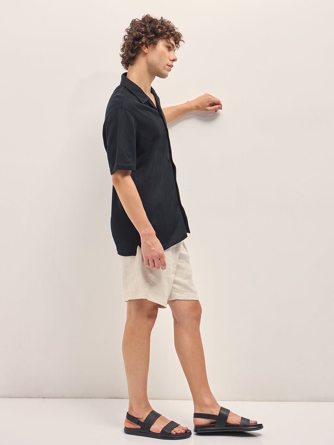HIROE - Black Self Design Regular Fit Casual Shirt