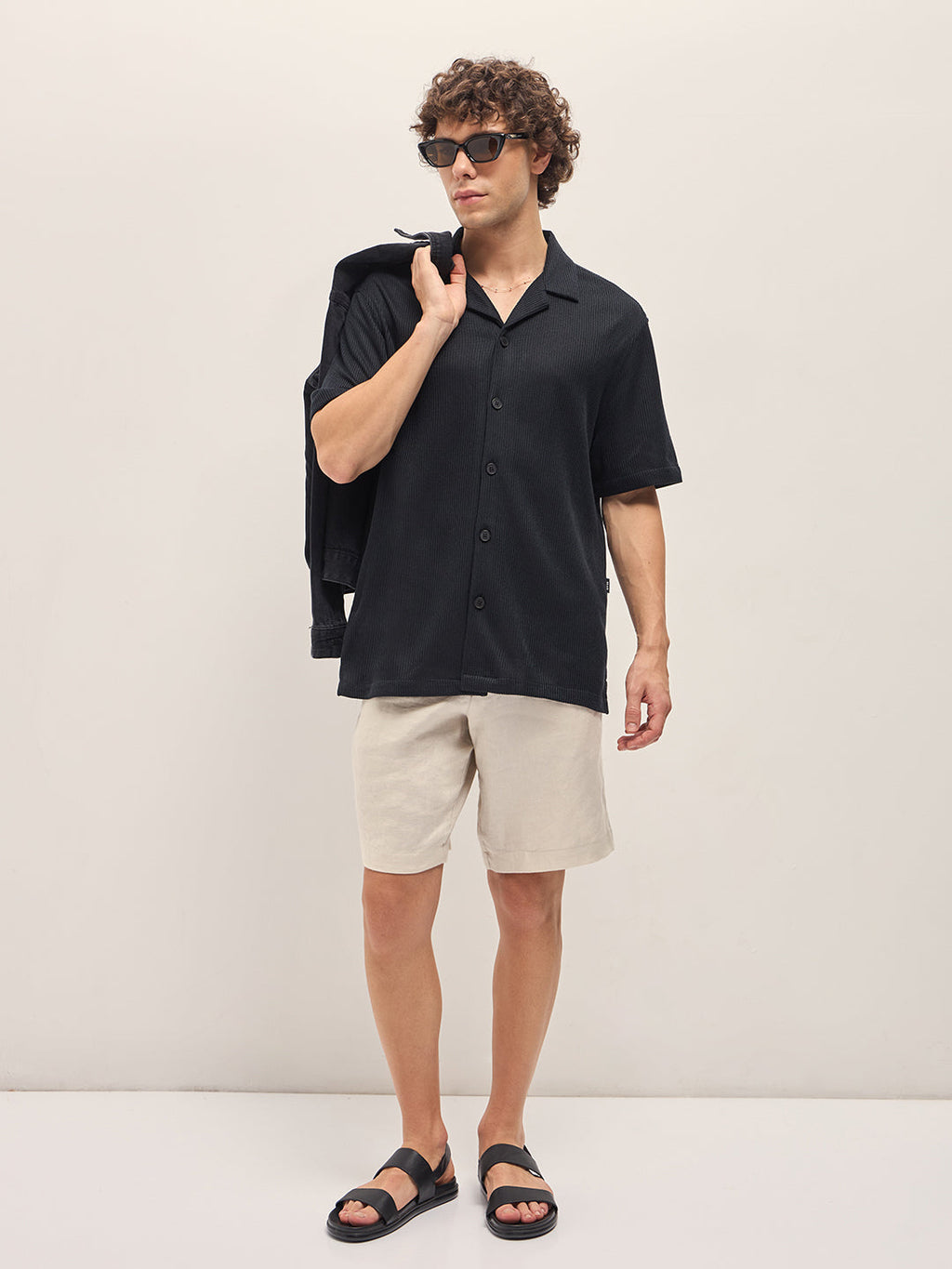 HIROE - Black Self Design Regular Fit Casual Shirt