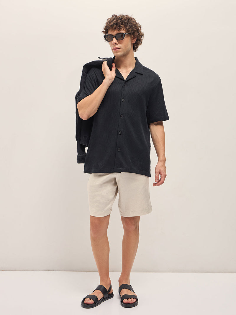 HIROE - Black Self Design Regular Fit Casual Shirt