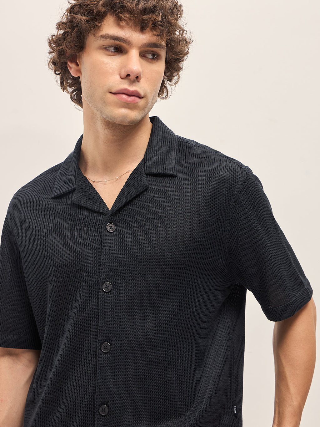 HIROE - Black Self Design Regular Fit Casual Shirt