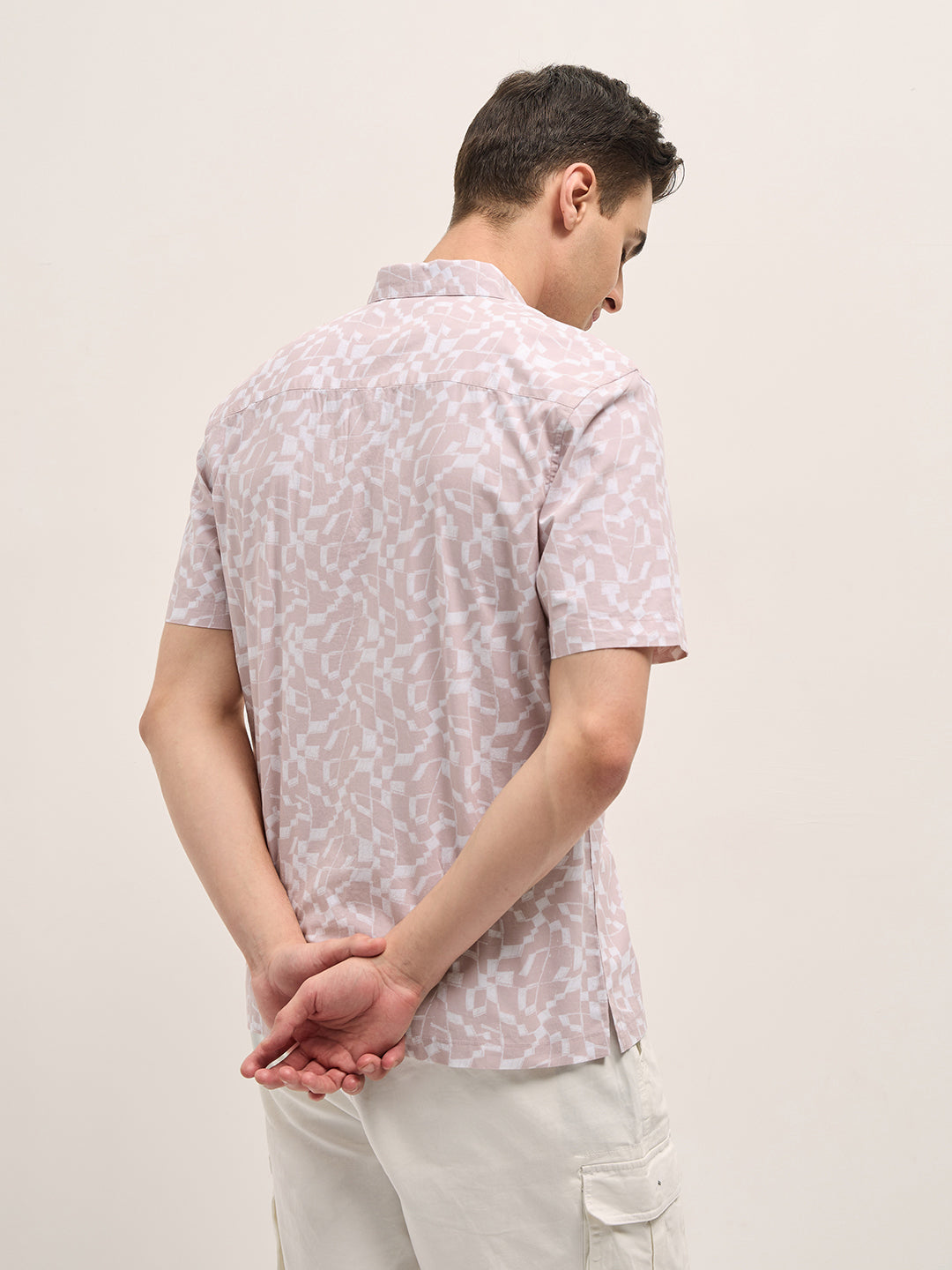 HOBES - Pink Geometrical Print Relax Fit Casual Shirt