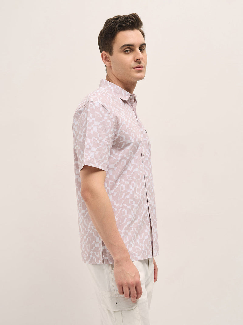 HOBES - Pink Geometrical Print Relax Fit Casual Shirt