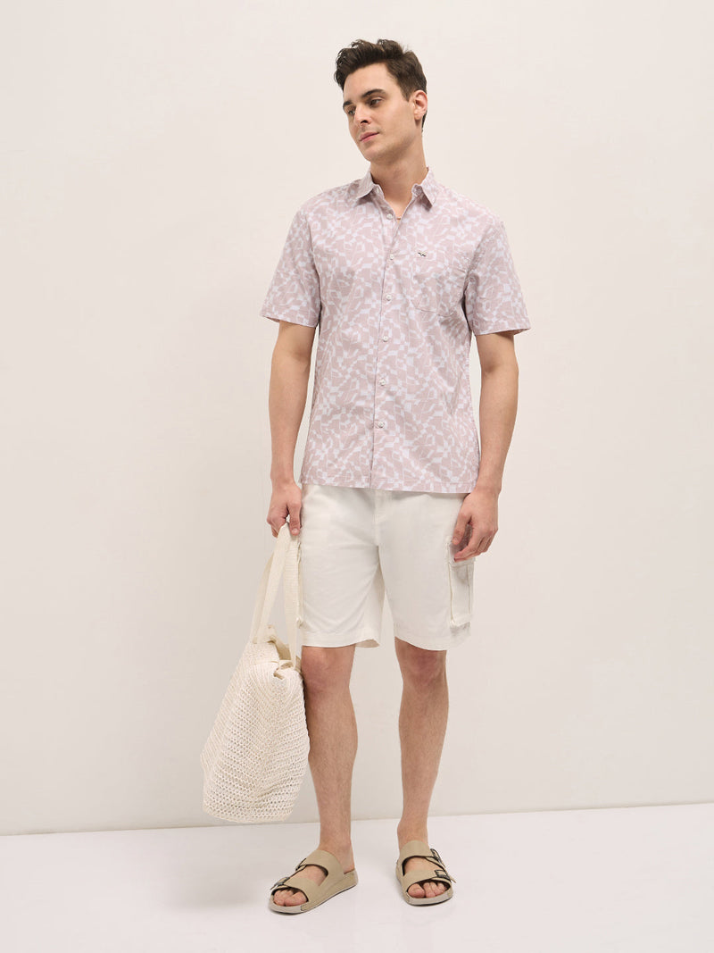 HOBES - Pink Geometrical Print Relax Fit Casual Shirt