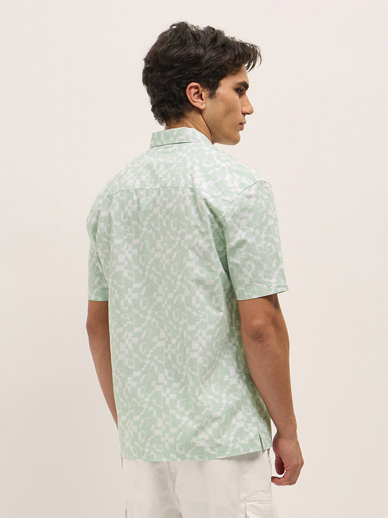 HORBIL - Light Green Geometrical Print Relax Fit Casual Shirt