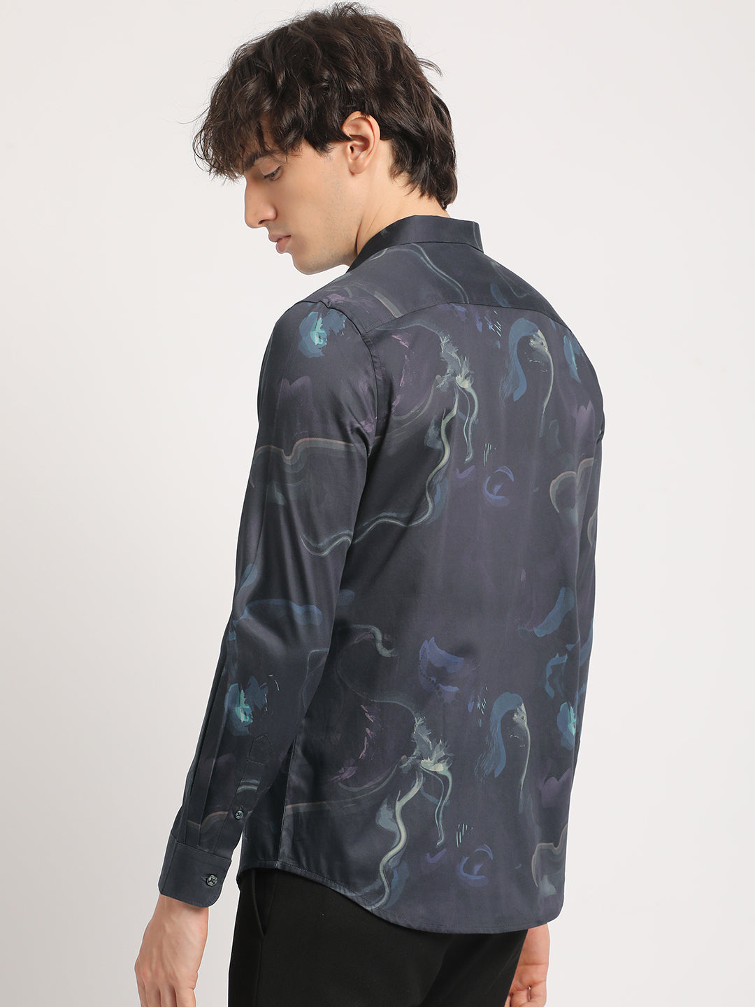 IESCAL - Men Black Printed Slim Fit Cotton Casual Shirt