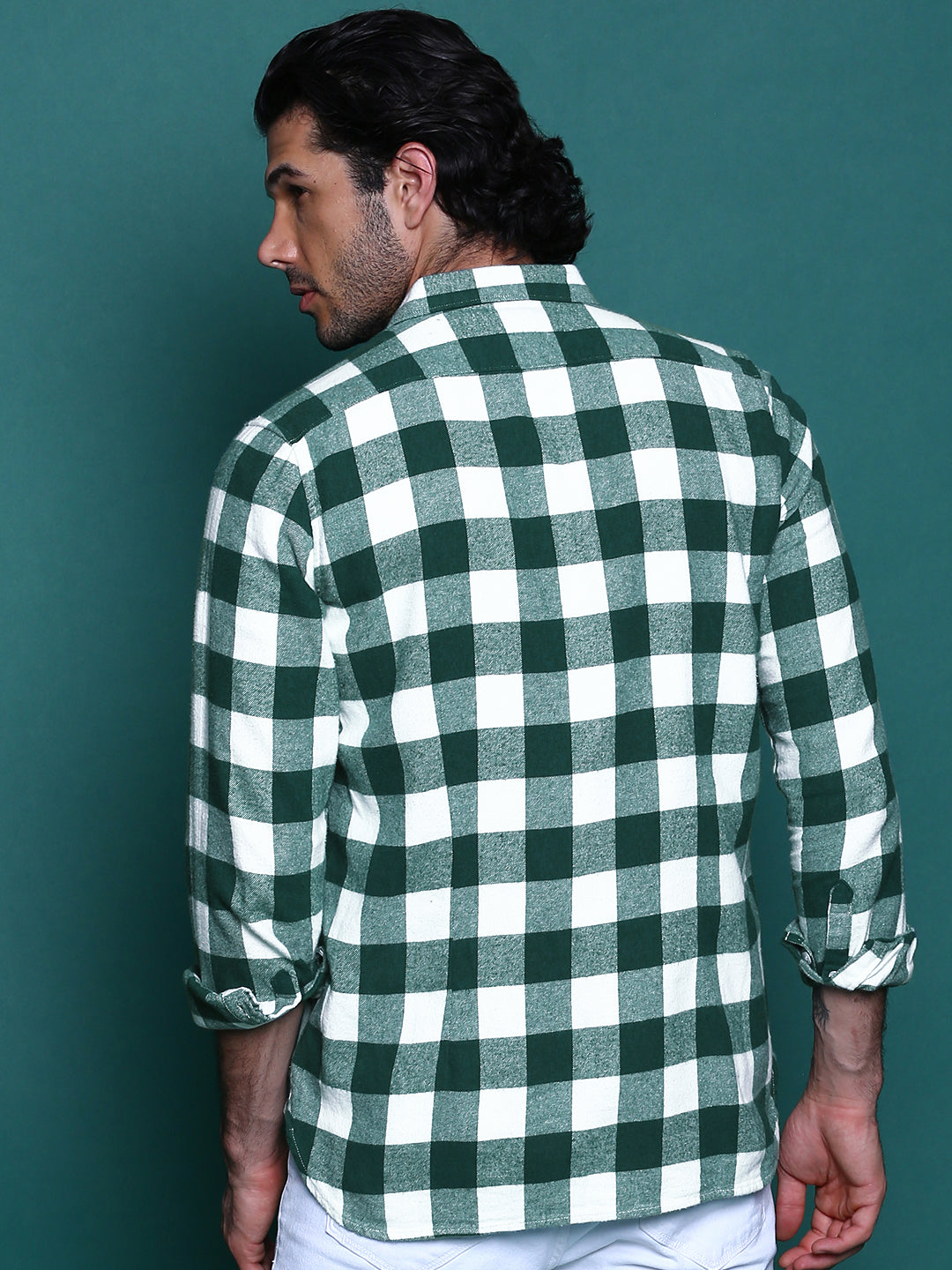 Intel - Men Green Checked Slim Fit Flannel Cotton Casual Shirt