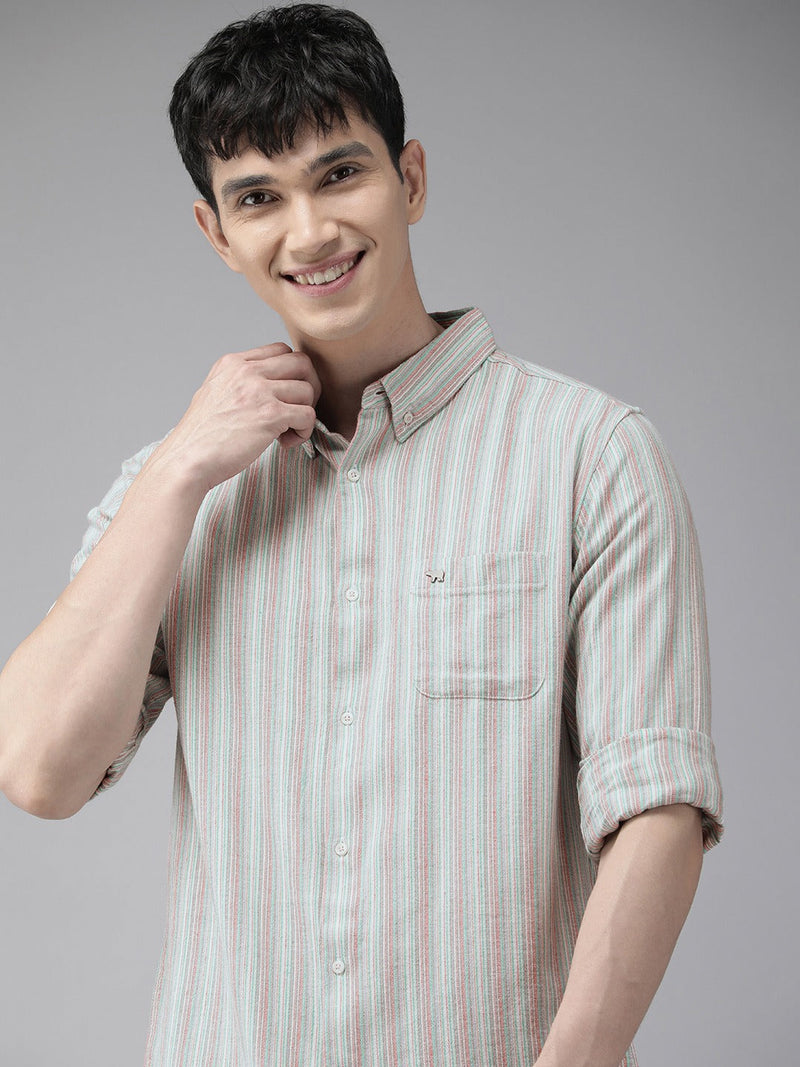 Jose - Men Grey & Pink Slim Fit Striped Casual Shirt