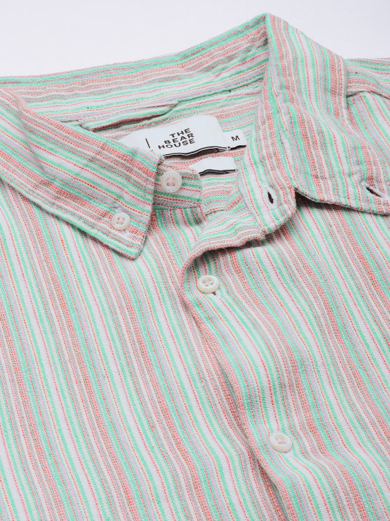 Jose - Men Grey & Pink Slim Fit Striped Casual Shirt