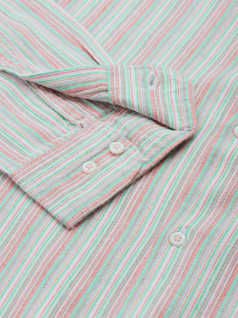 Jose - Men Grey & Pink Slim Fit Striped Casual Shirt