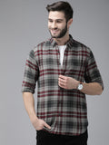 Kamet - Men Grey Checked Slim Fit Cotton Casual Shirt