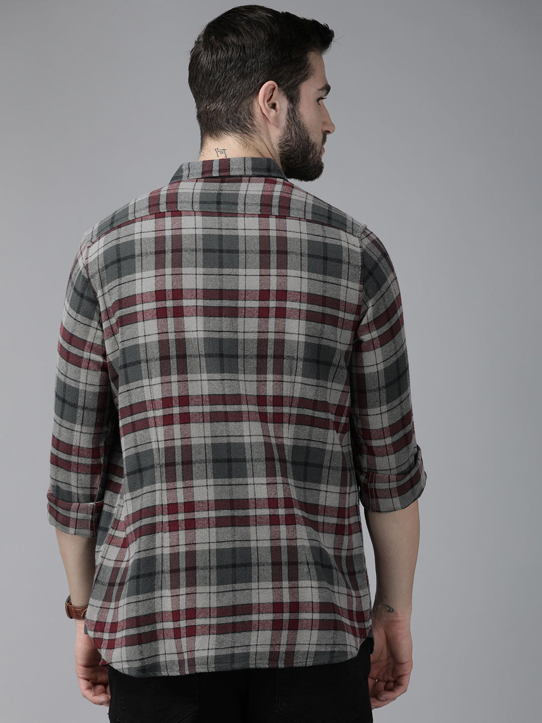 Kamet - Men Grey Checked Slim Fit Cotton Casual Shirt