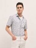 KELITO - Grey with White Floral Print Relax Fit Casual shirt