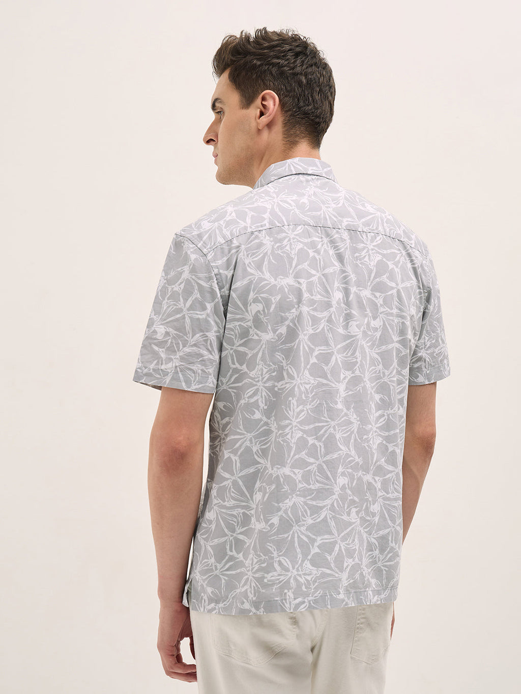 KELITO - Grey with White Floral Print Relax Fit Casual shirt