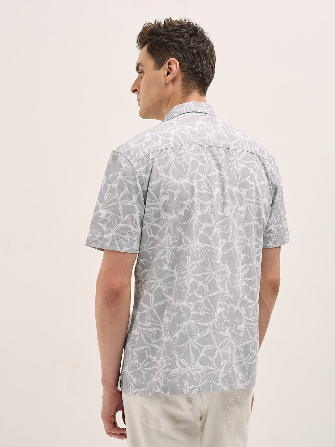 KELITO - Grey with White Floral Print Relax Fit Casual shirt