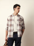 KILORA - Brown & Cream Woven Block Checks Slim Fit Casual Shirt