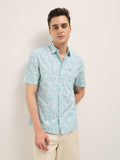 KIPAR - Light Green Abstract Floral Print Relax Fit Casual Shirt