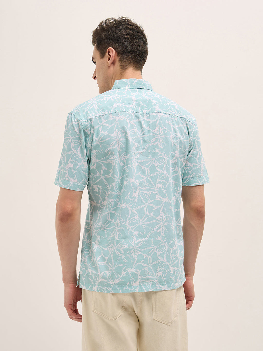 KIPAR - Light Green Abstract Floral Print Relax Fit Casual Shirt