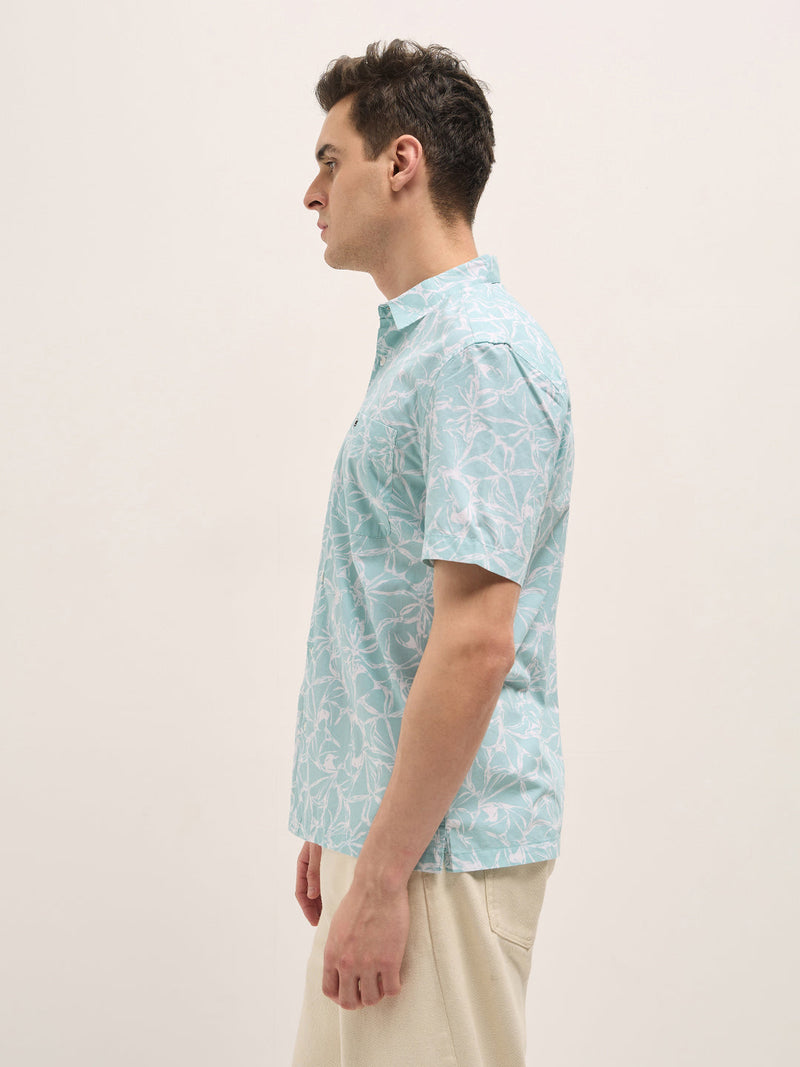 KIPAR - Light Green Abstract Floral Print Relax Fit Casual Shirt