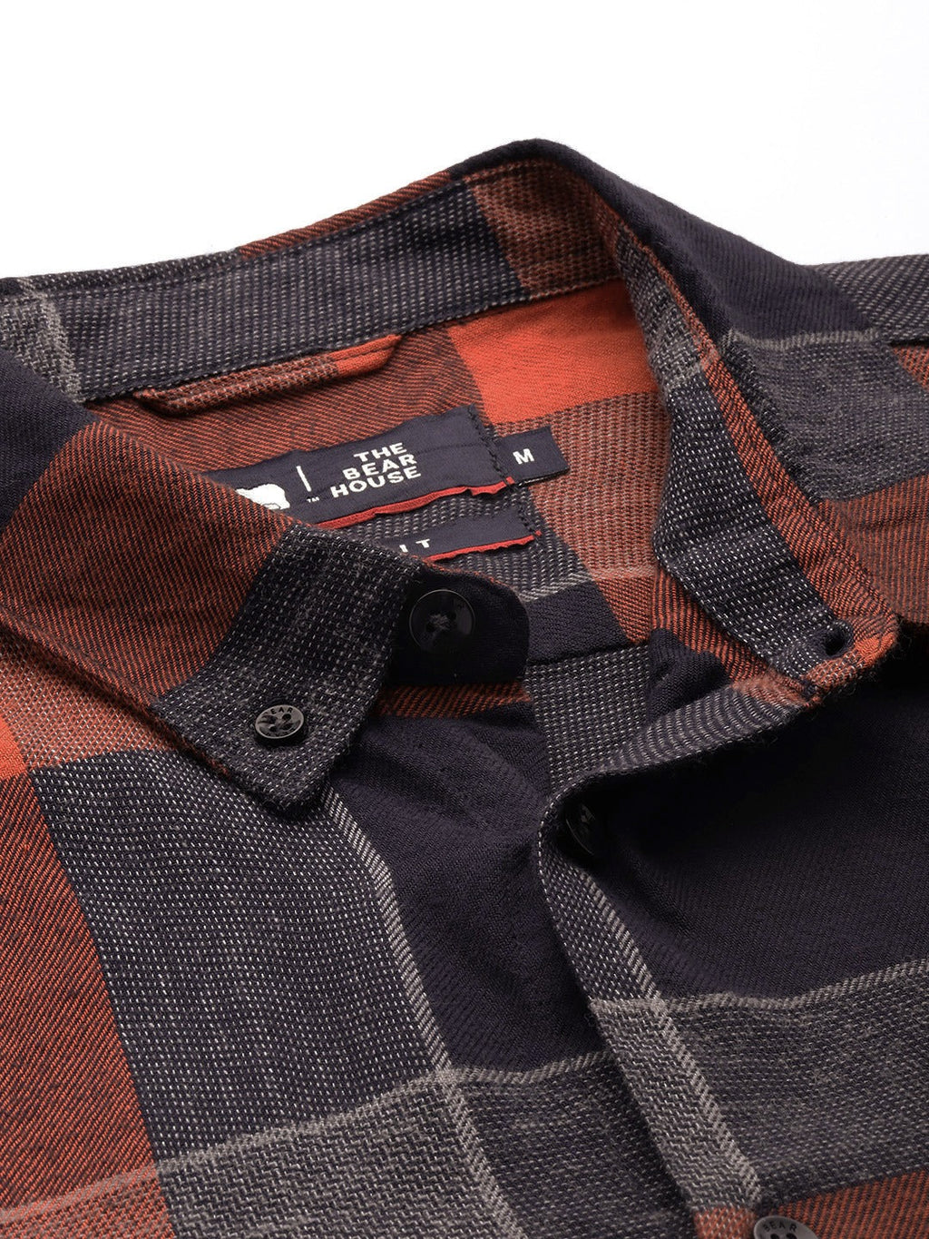 Krabi - Men Orange & Navy Blue Buffalo Checked Slim Fit Pure Cotton Casual Shirt