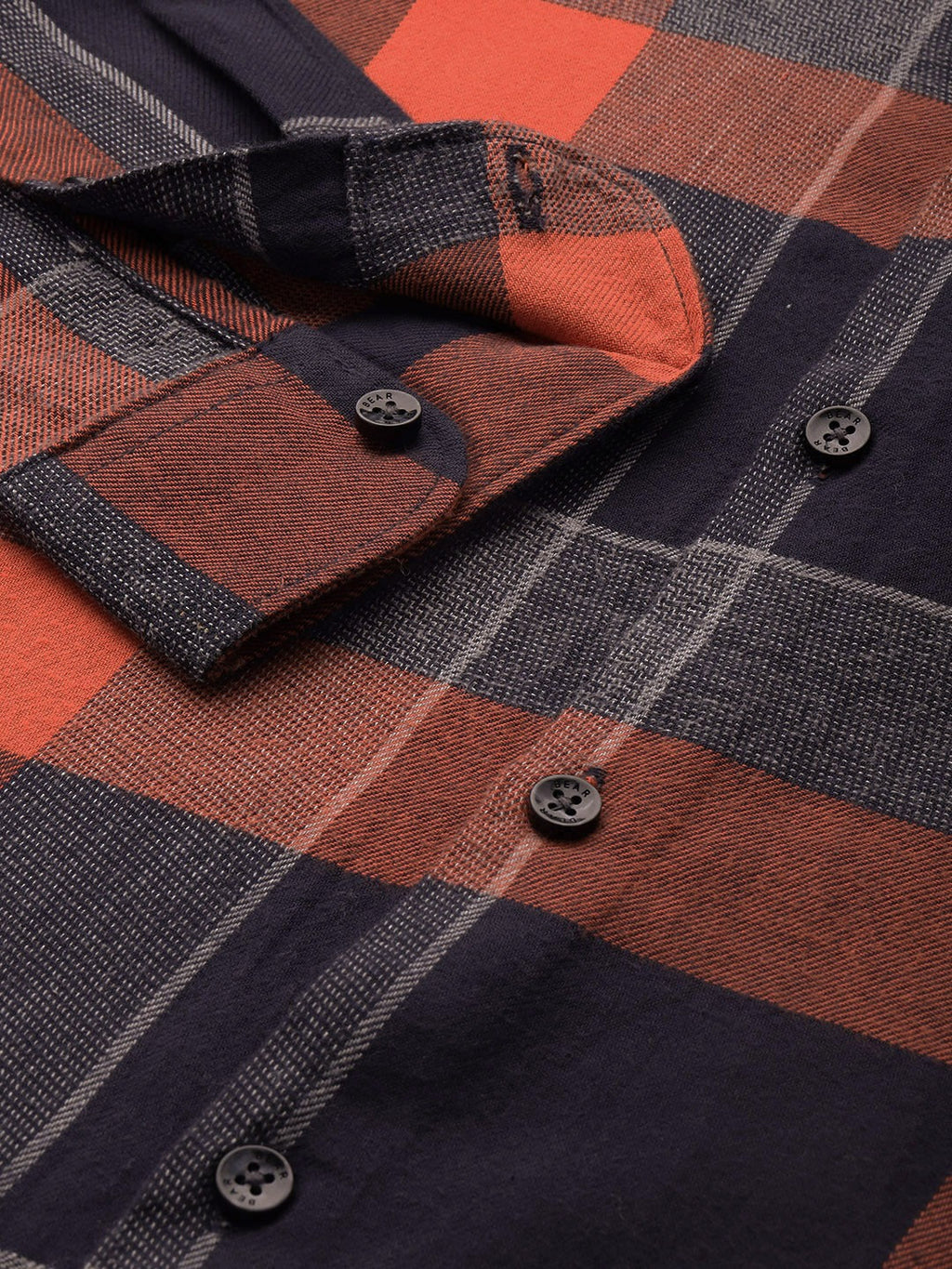 Krabi - Men Orange & Navy Blue Buffalo Checked Slim Fit Pure Cotton Casual Shirt