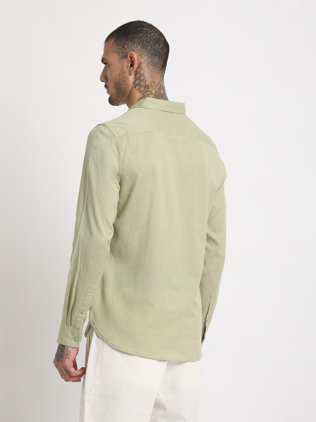 Laredo - Men Green Solid Slim Fit Cotton Linen Casual Shirt