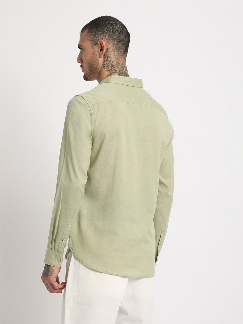 Laredo - Men Green Solid Slim Fit Cotton Linen Casual Shirt