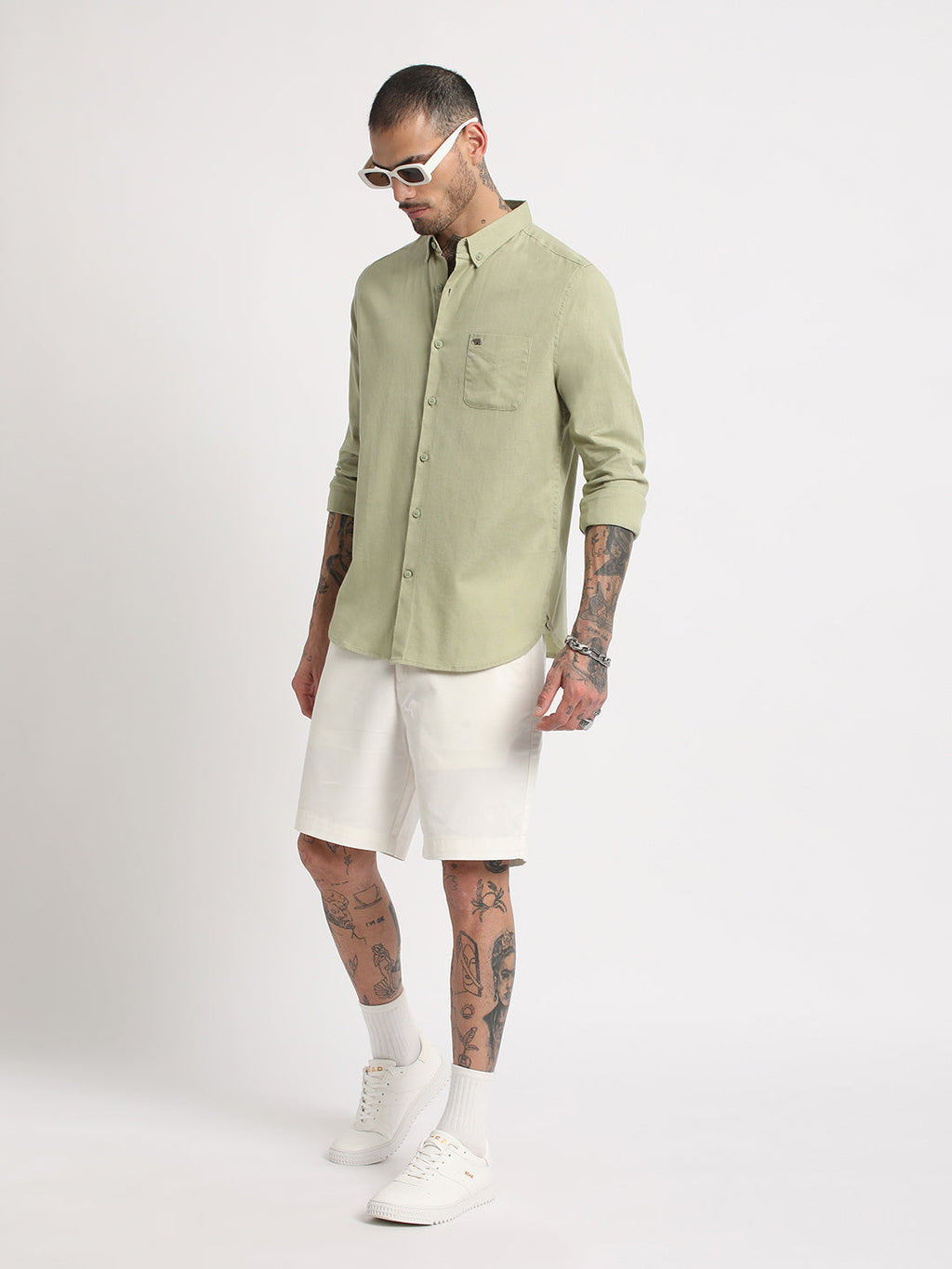 Laredo - Men Green Solid Slim Fit Cotton Linen Casual Shirt