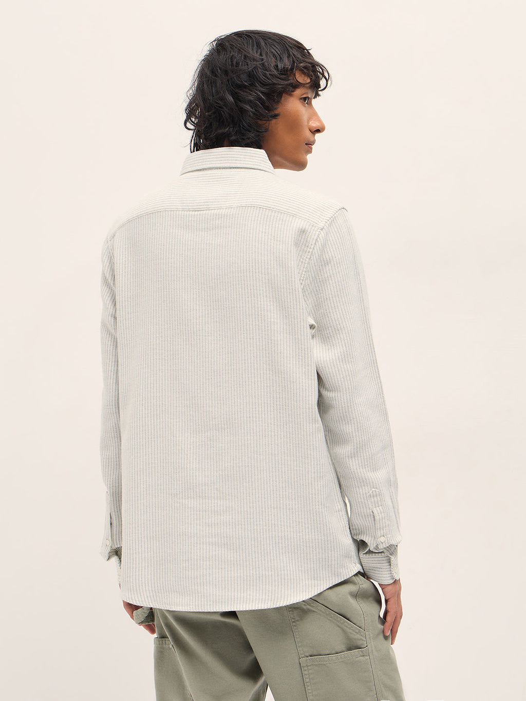 NILEA - Grey Slim Fit Woven Pinstripe Casual Shirt