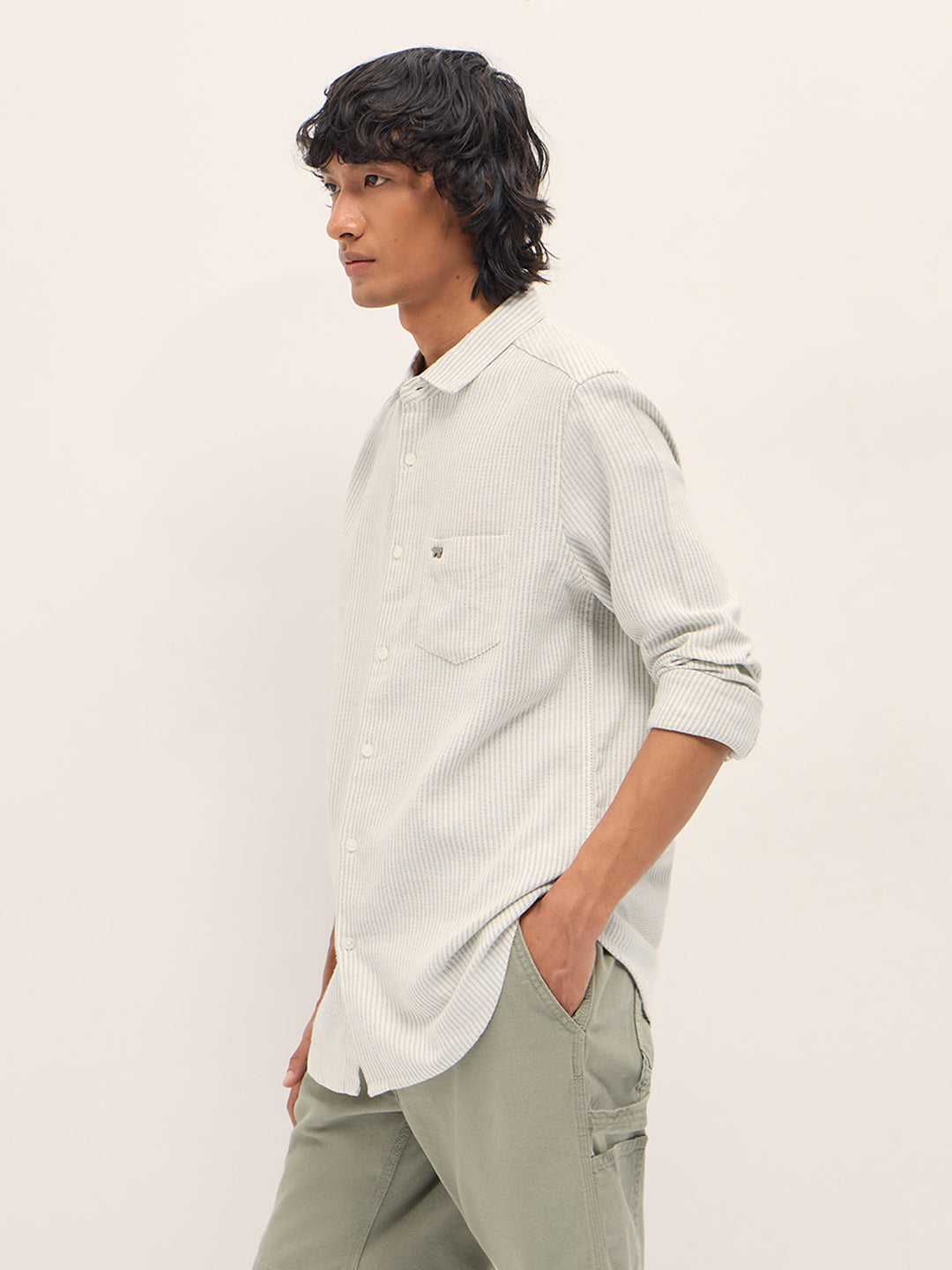 NILEA - Grey Slim Fit Woven Pinstripe Casual Shirt