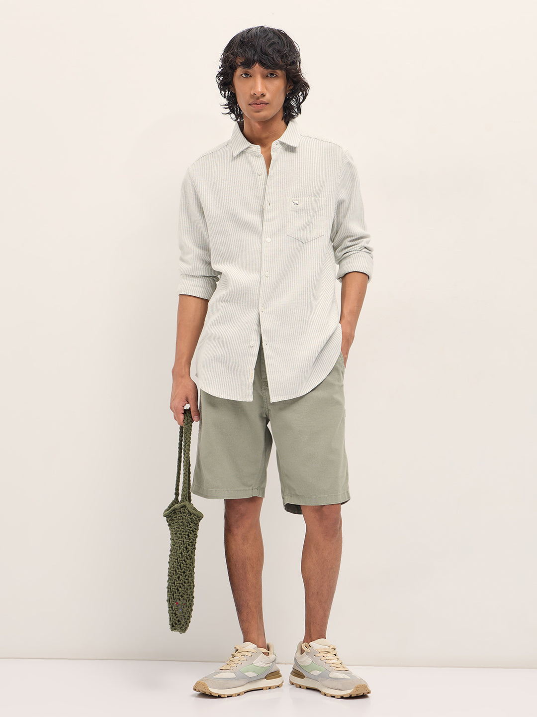 NILEA - Grey Slim Fit Woven Pinstripe Casual Shirt