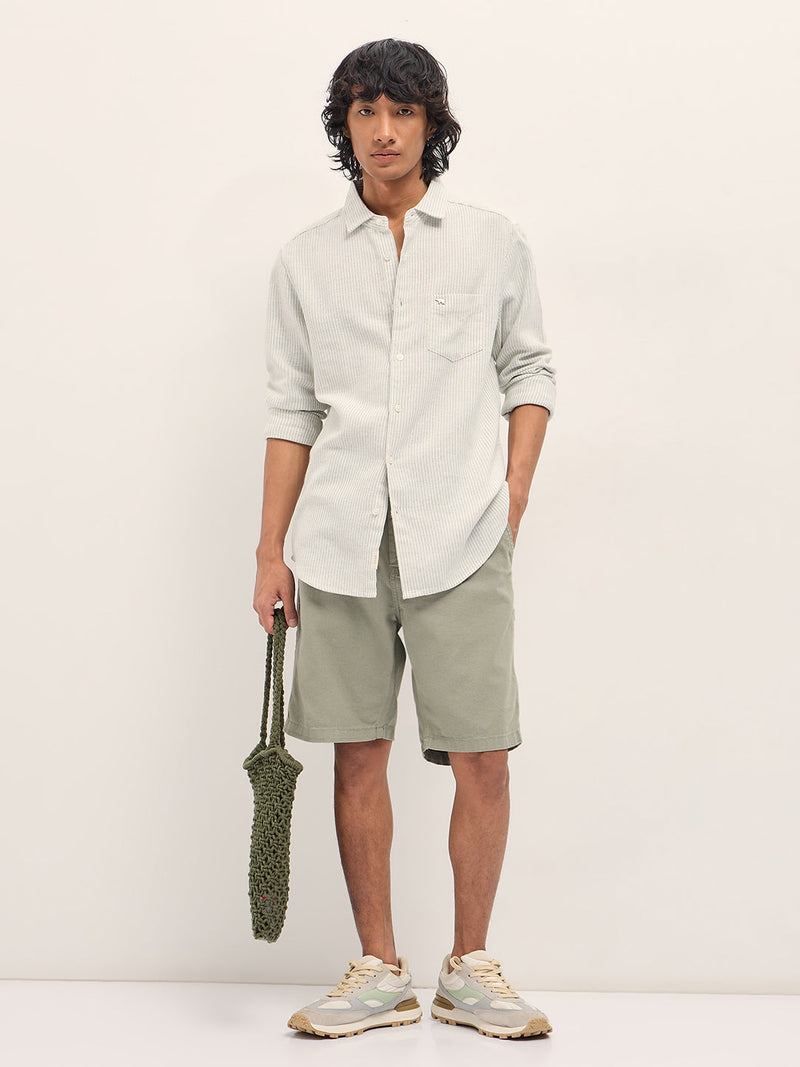 NILEA - Grey Slim Fit Woven Pinstripe Casual Shirt